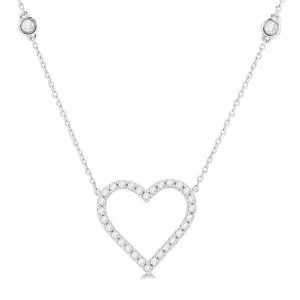 10K White Gold Diamond Station Heart Necklace
