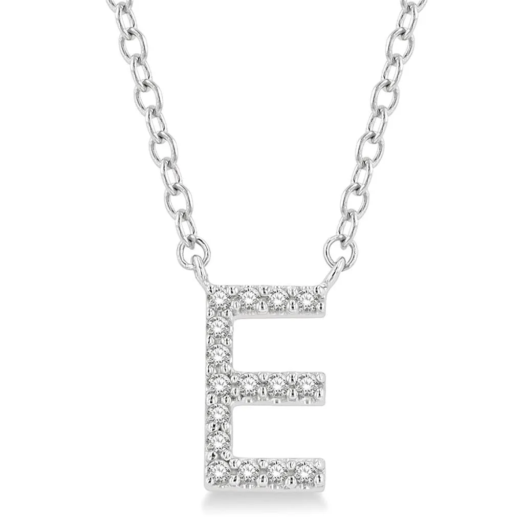 10K White Gold E Initial Diamond Necklace