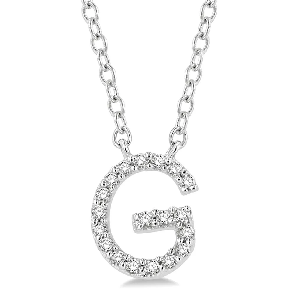 10K White Gold G Initial Diamond Necklace