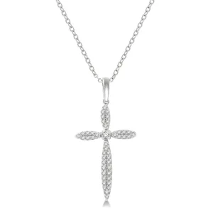 10K White Gold Marquise Shape Diamond Cross Pendant Necklace