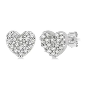 10K White Gold Petite Heart Pav Diamond Earrings