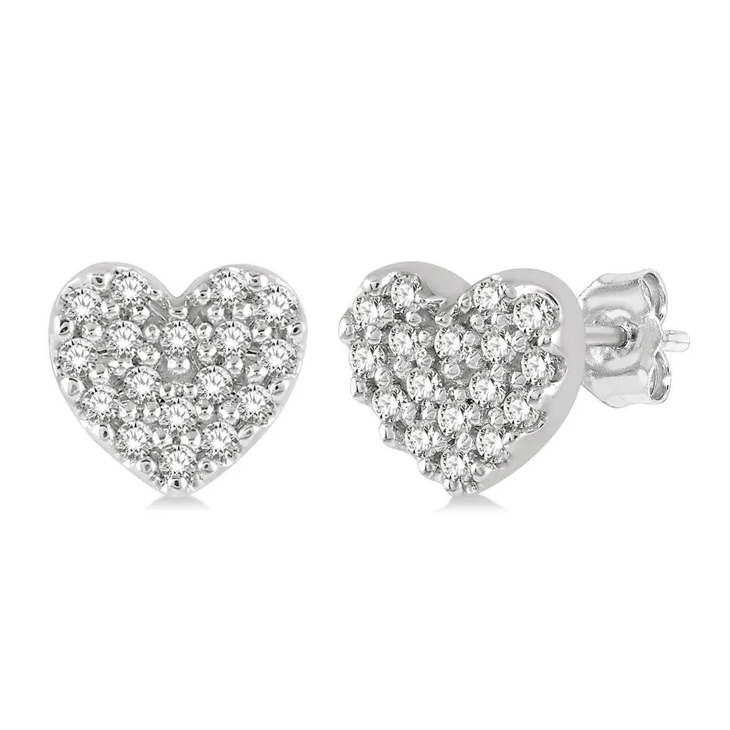 10K White Gold Petite Heart Pav Diamond Earrings