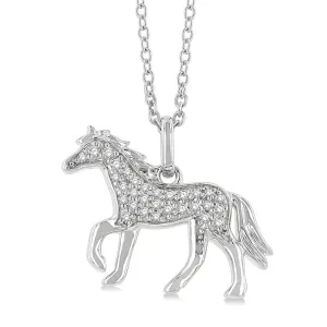 10K White Gold Petite Horse Diamond Pendant Necklace