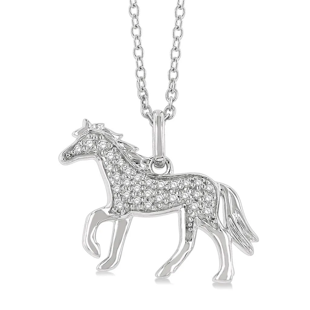 10K White Gold Petite Horse Diamond Pendant Necklace