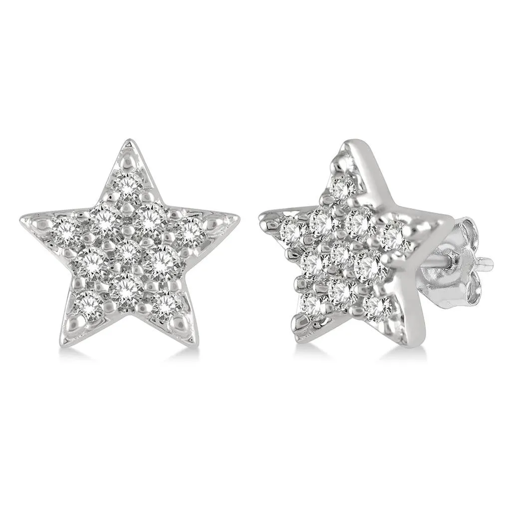 10K White Gold Petite Star Diamond Earring