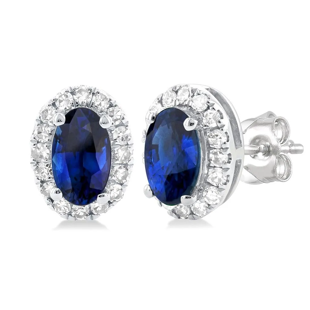 10K White Gold Sapphire And Diamond Halo Earrings