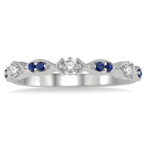 10K White Gold Sapphire And Diamond Stackable Ring
