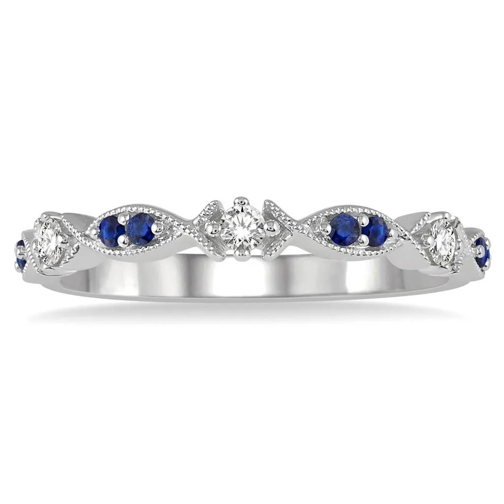 10K White Gold Sapphire And Diamond Stackable Ring