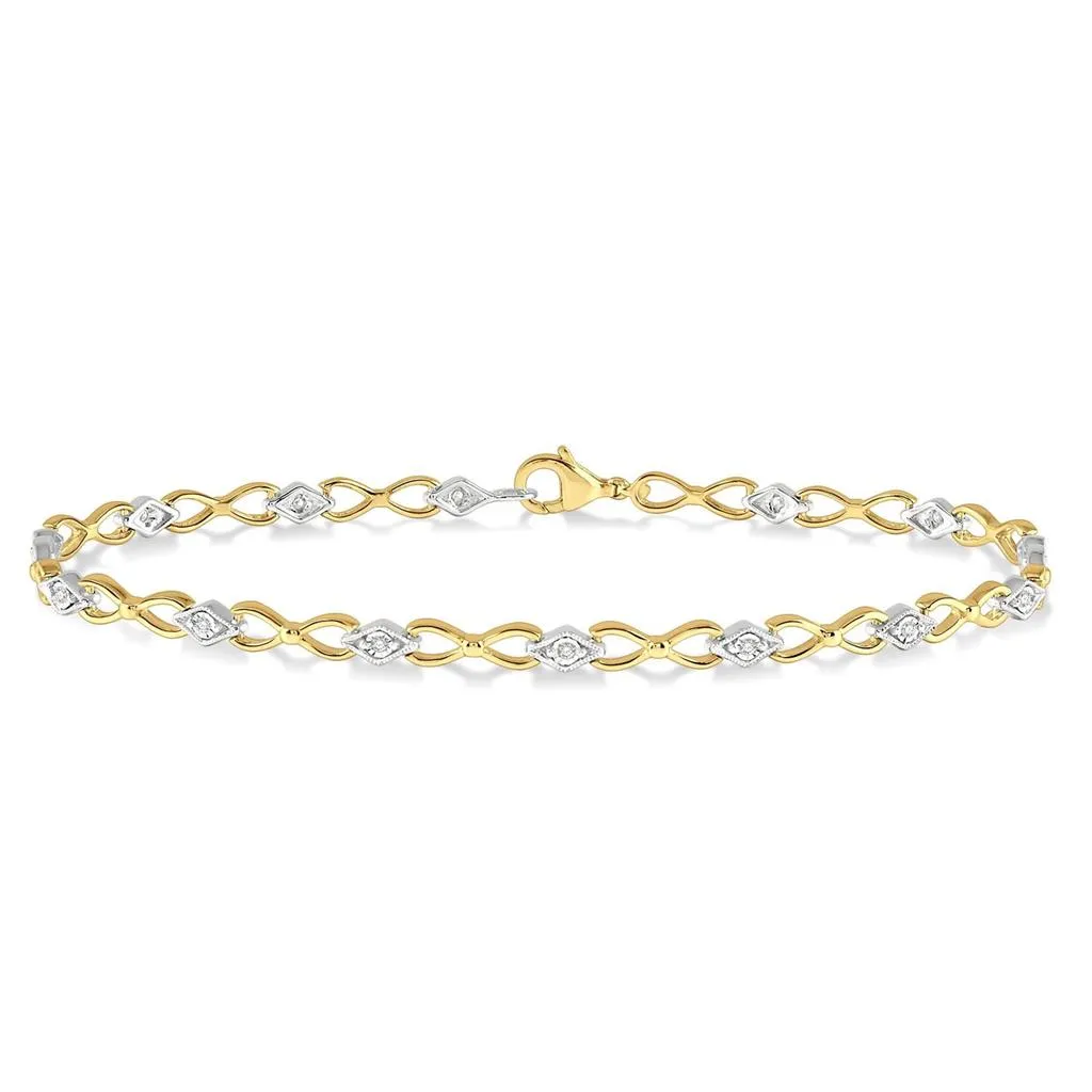 10K Yellow And White Gold Diamond Link Bracelet