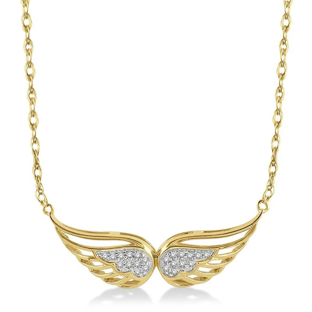 10K Yellow Gold Angel Wing Diamond Necklace