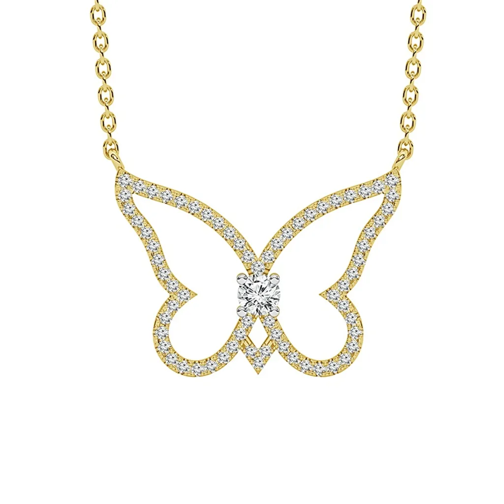 10K Yellow Gold Diamond Butterfly Necklace