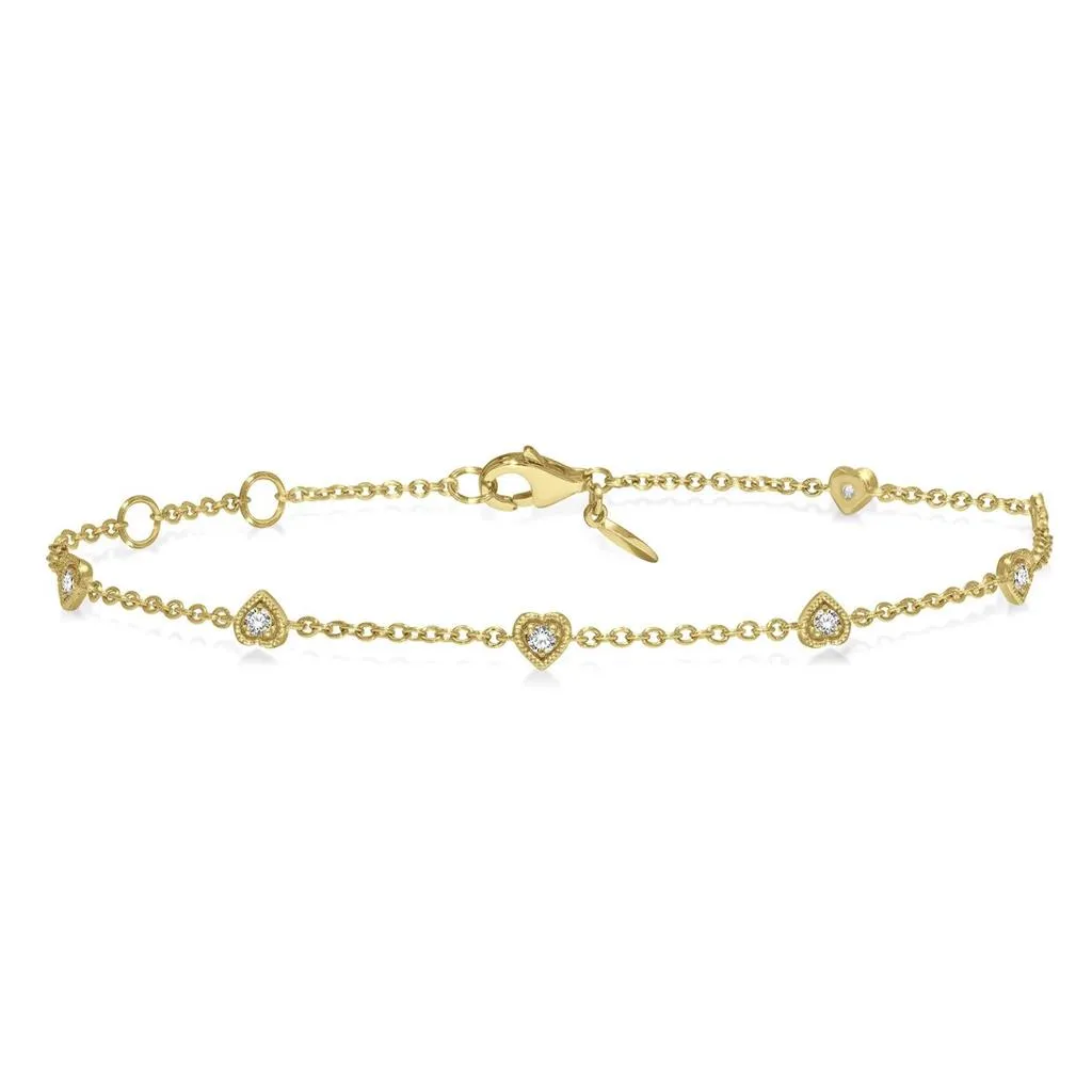 10K Yellow Gold Heart Station Diamond Bracelet