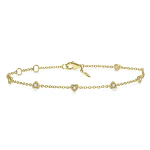 10K Yellow Gold Heart Station Diamond Bracelet