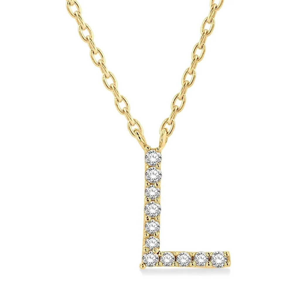 10K Yellow Gold L Initial Diamond Necklace