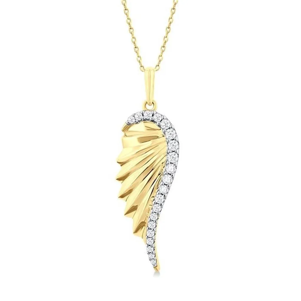 10K Yellow Gold Natural Diamonds Angel Wings Pendant Necklace