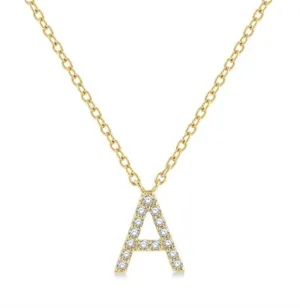 10K Yellow Gold Natural Diamonds Initial A Necklace