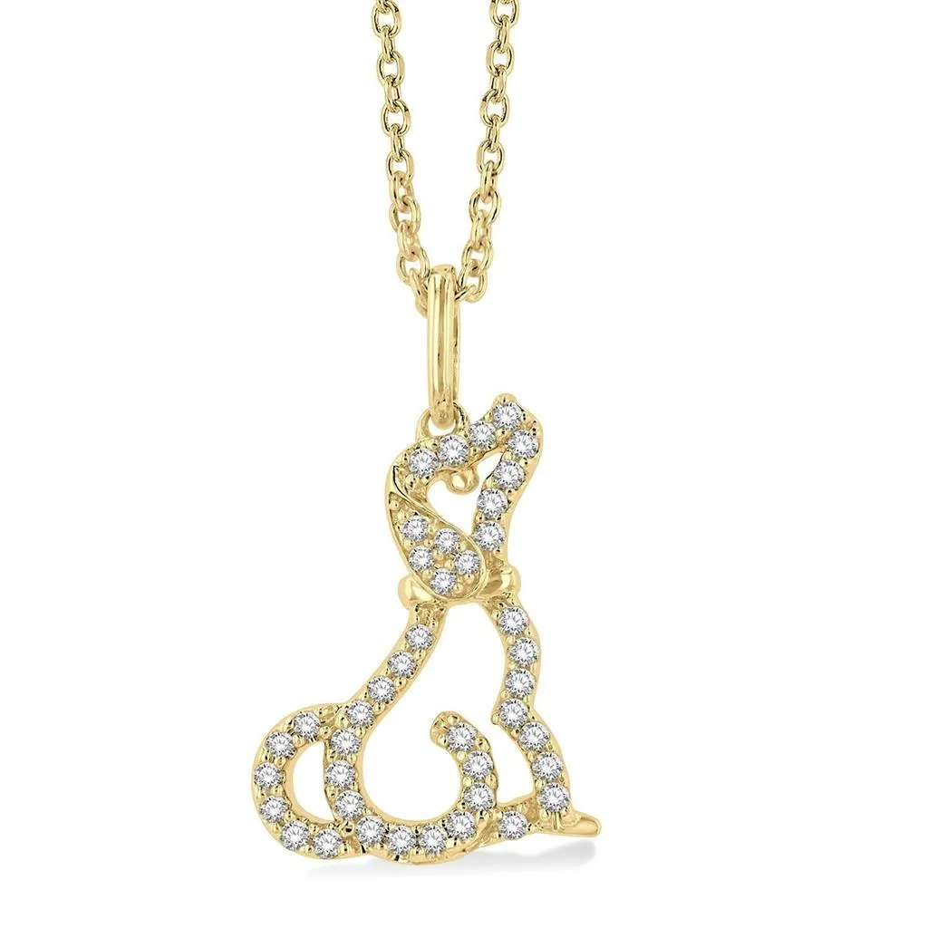 10K Yellow Gold Petite Dog Diamond Pendant Necklace