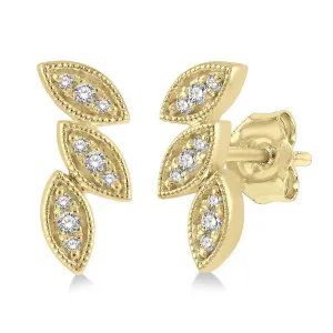 10K Yellow Gold Petite Leaf Stud Natural Diamonds Earrings