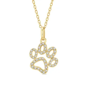 10K Yellow Gold Petite Paw Print Diamond Pendant Necklace