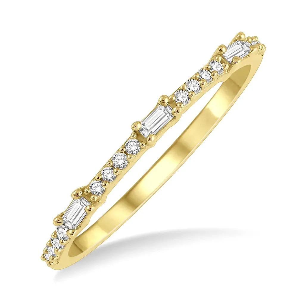 10K Yellow Gold Stackable Petite Baguette And Round Diamond Fashion Ring