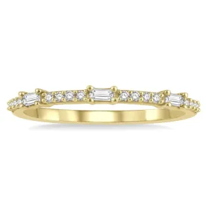 10K Yellow Gold Stackable Petite Baguette And Round Diamond Fashion Ring