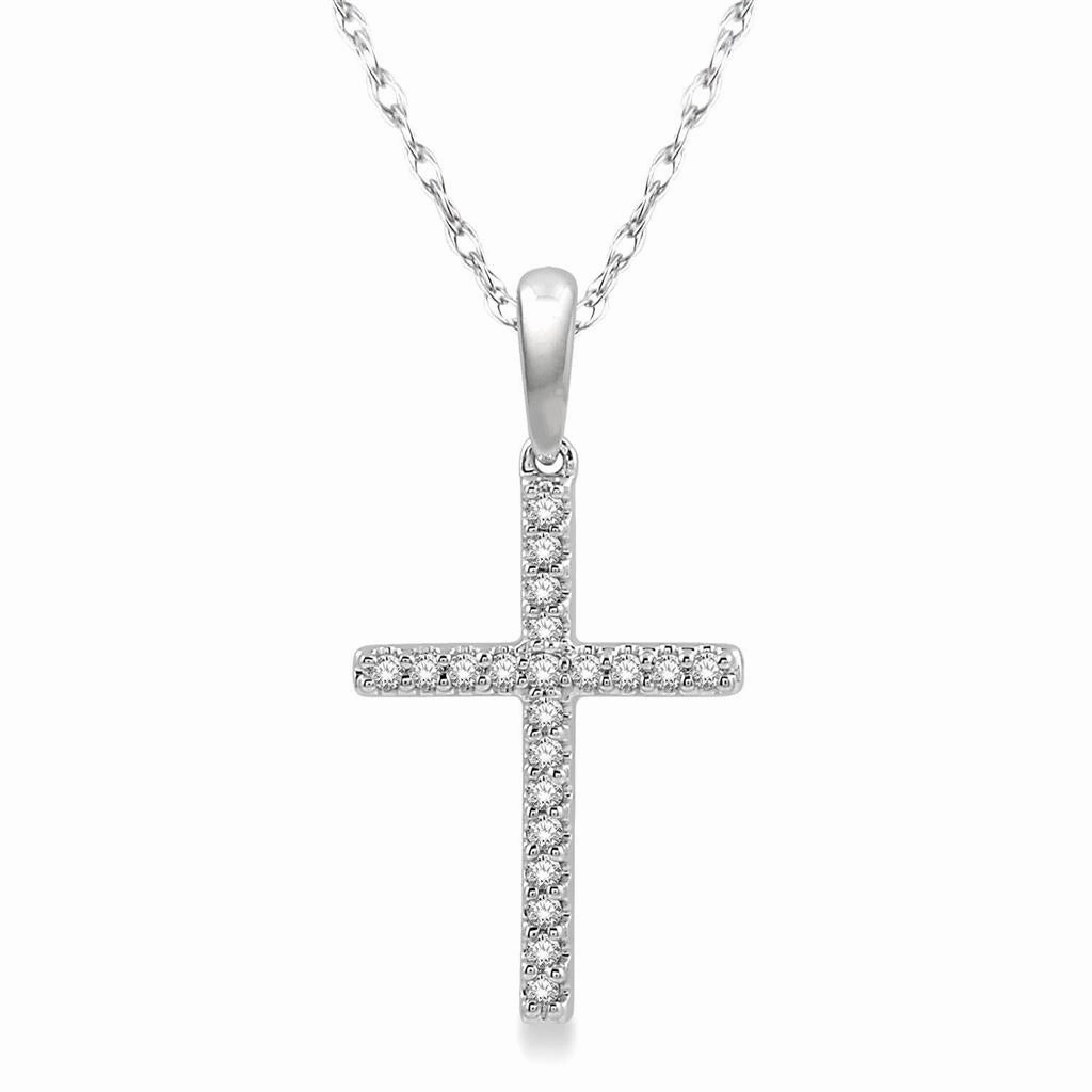 10K White Gold Diamond Cross Pendant Necklace