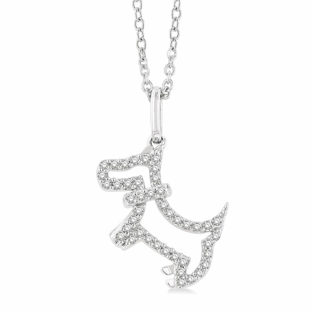 10K White Gold Dog Petite Diamond Pendant Necklace