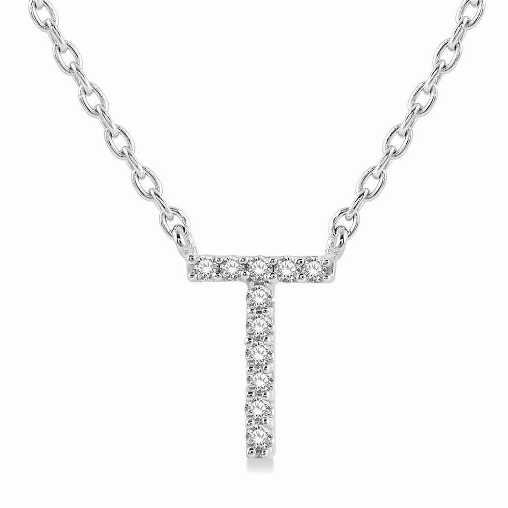10K White Gold T Initial Diamond Necklace