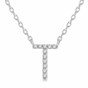 10K White Gold T Initial Diamond Necklace