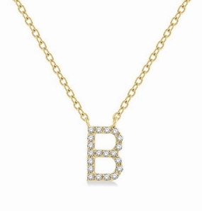 10K Yellow Gold B Initial Diamond Necklace