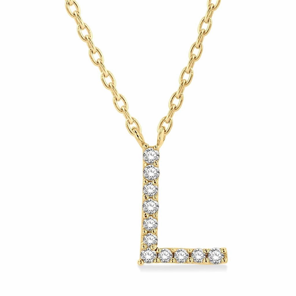 10K Yellow Gold L Initial Diamond Necklace