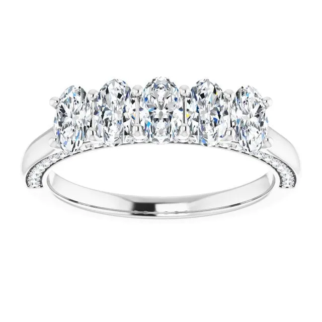 1.29 ct. Oval and Round Cut Diamond Wedding Band 5 Stone Anniversary Ring