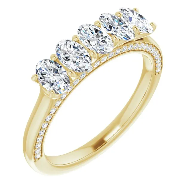 1.29 ct. Oval and Round Cut Diamond Wedding Band 5 Stone Anniversary Ring