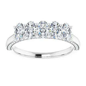 1.29 ct. Oval and Round Cut Diamond Wedding Band 5 Stone Anniversary Ring