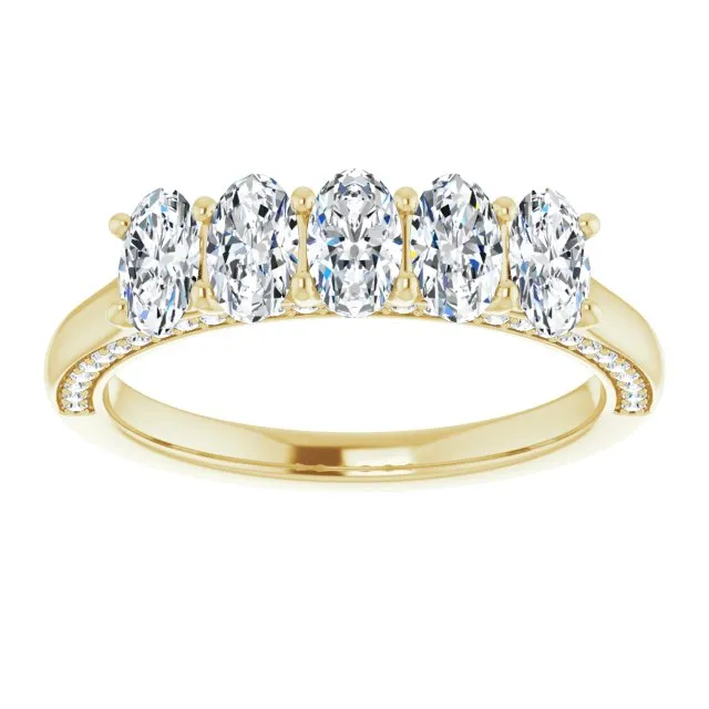 1.29 ct. Oval and Round Cut Diamond Wedding Band 5 Stone Anniversary Ring