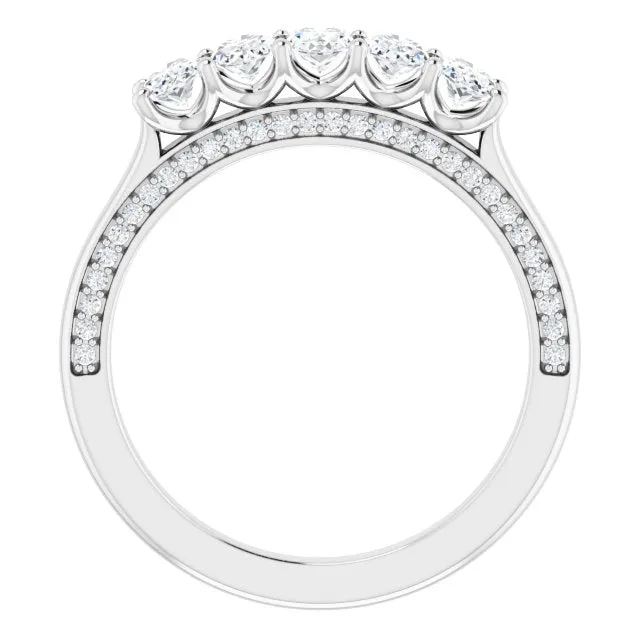 1.29 ct. Oval and Round Cut Diamond Wedding Band 5 Stone Anniversary Ring