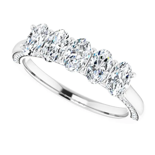 1.29 ct. Oval and Round Cut Diamond Wedding Band 5 Stone Anniversary Ring