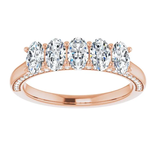 1.29 ct. Oval and Round Cut Diamond Wedding Band 5 Stone Anniversary Ring