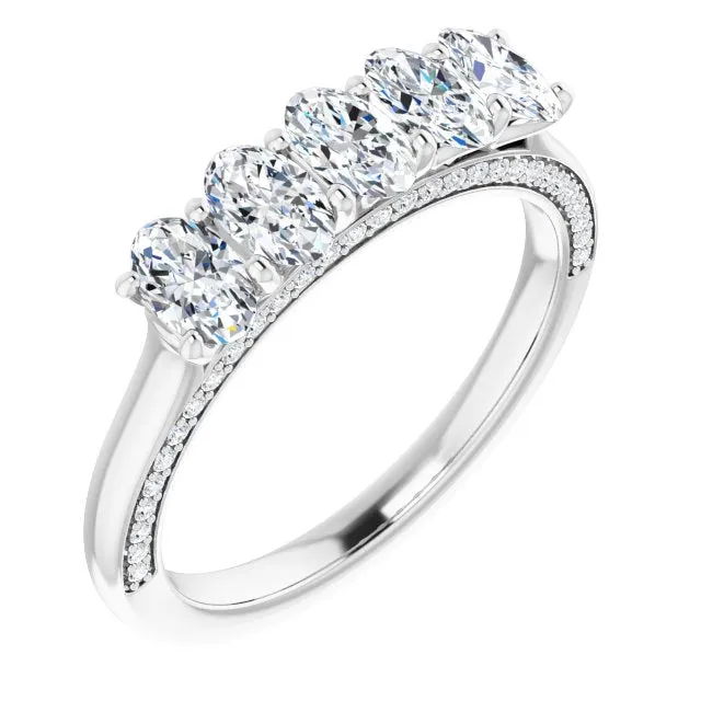 1.29 ct. Oval and Round Cut Diamond Wedding Band 5 Stone Anniversary Ring
