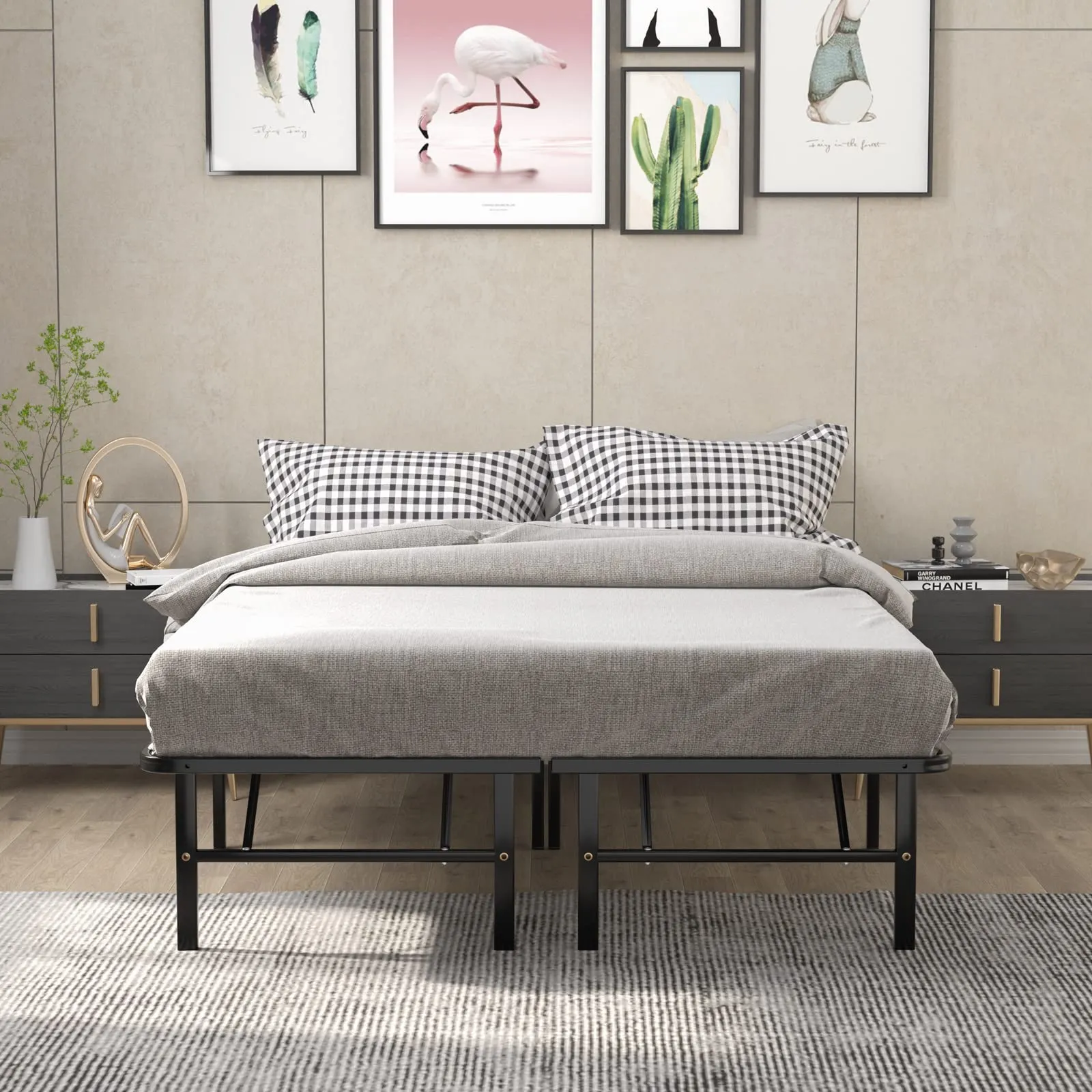 14 Inch Foldable Metal Mattress Foundation | Heavy Duty Bed Frame with Steel Slat