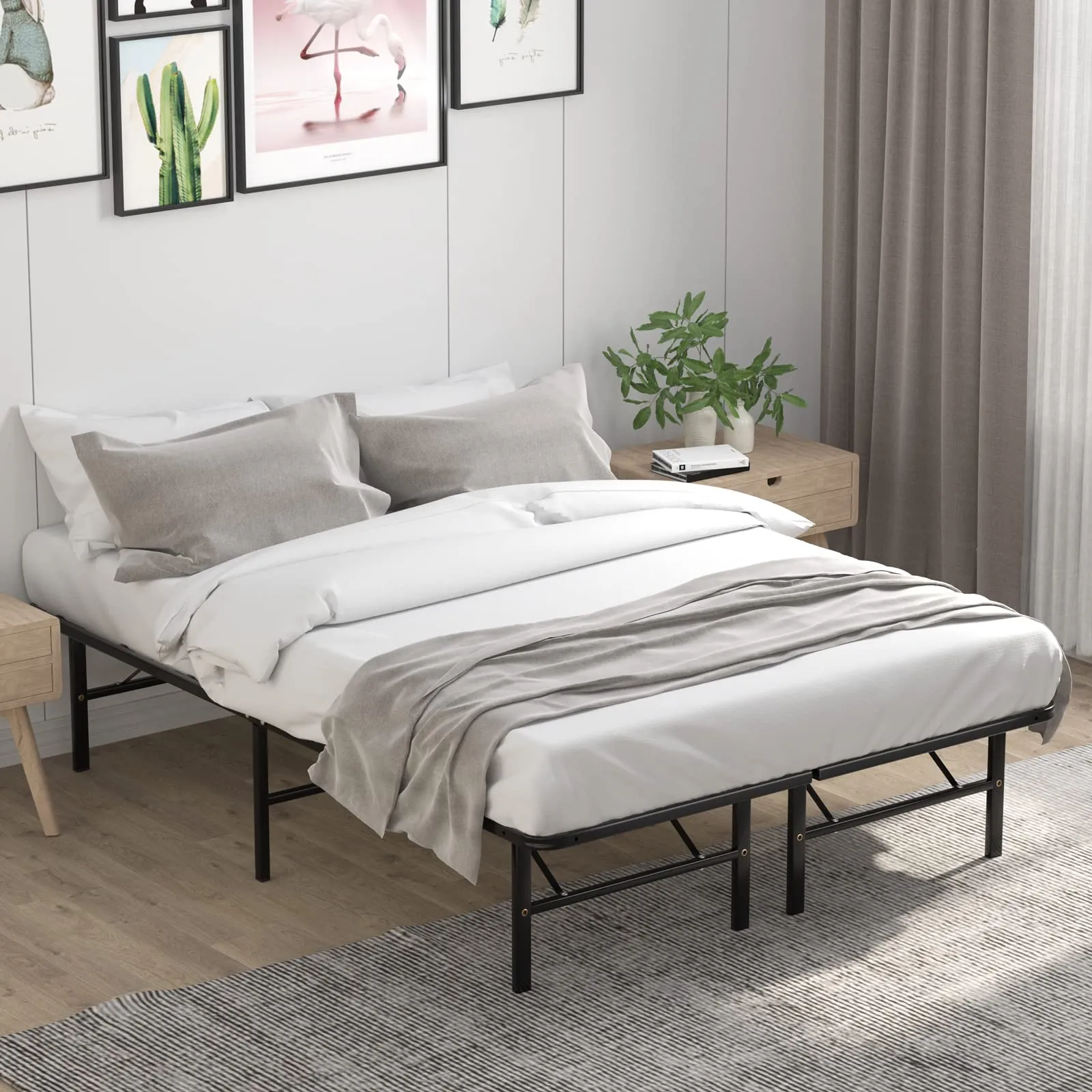 14 Inch Foldable Metal Mattress Foundation | Heavy Duty Bed Frame with Steel Slat