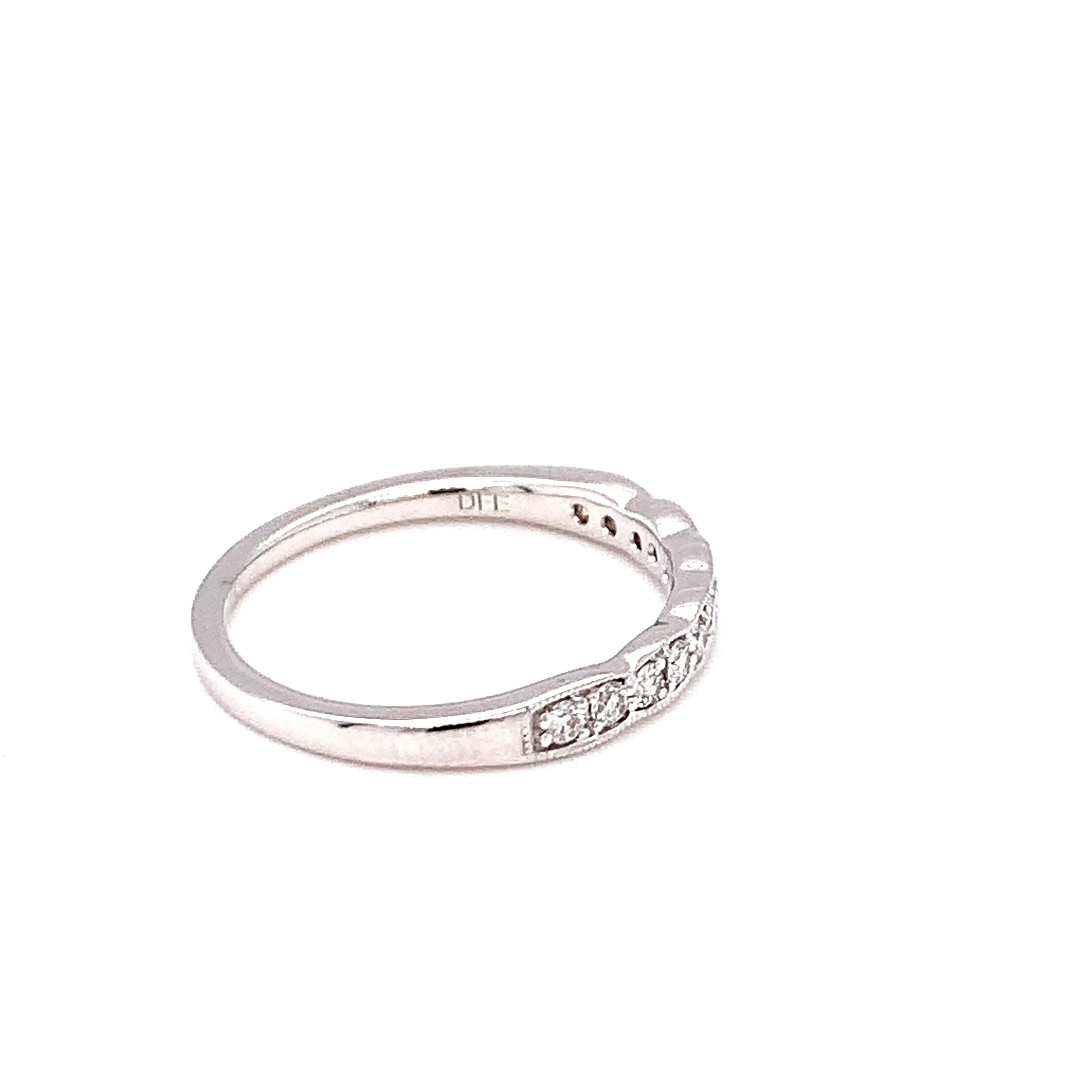 14 Karat White Gold Diamond Milgrain Edge Wedding Band