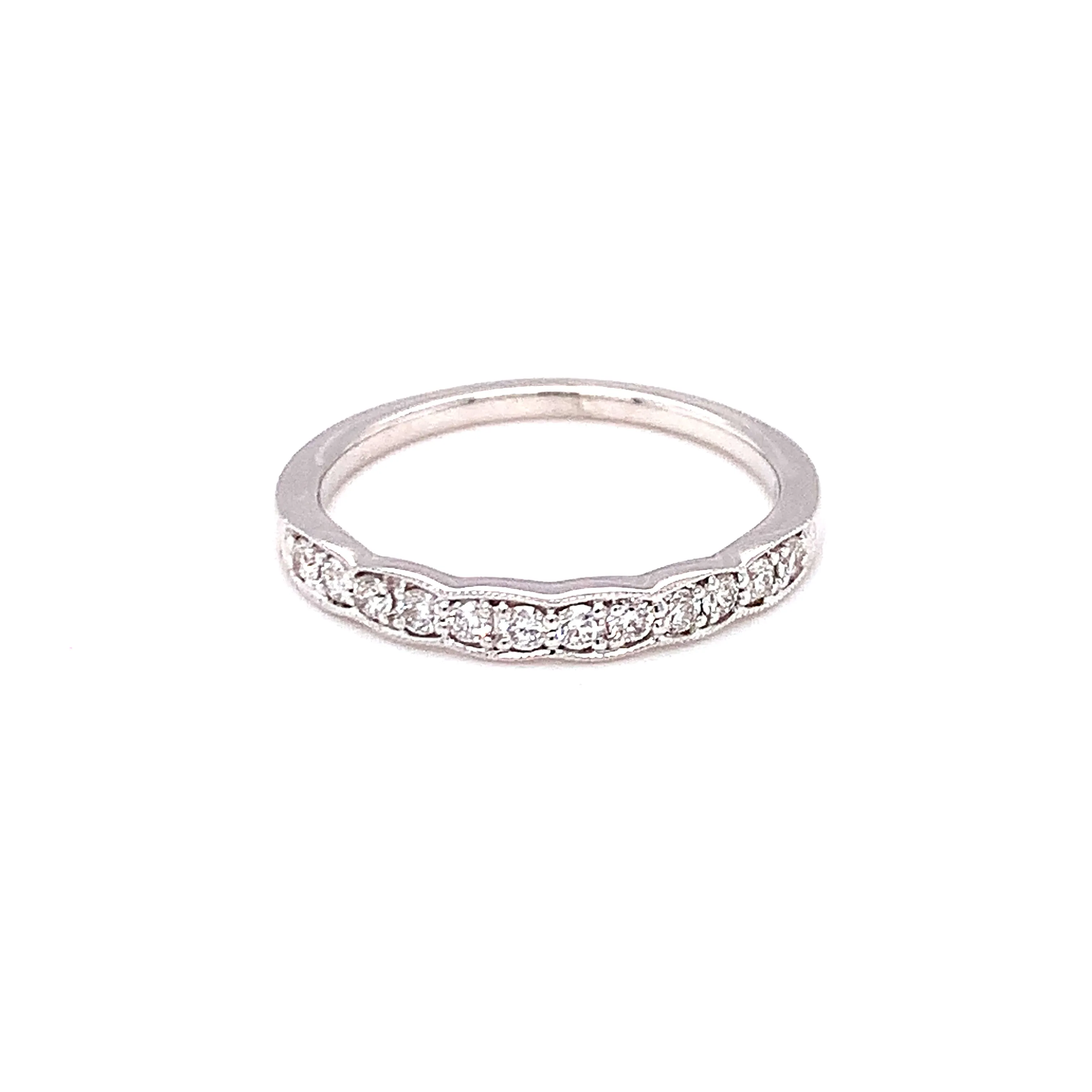 14 Karat White Gold Diamond Milgrain Edge Wedding Band