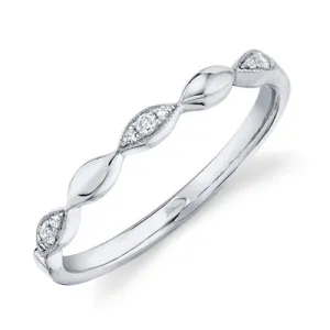 14 Karat White Gold/Rhodium Plated Milgrain Edge Diamond Wedding Band