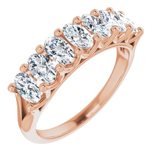 1.47 ct. Oval Cut Diamond Wedding Band 7 Stone Split Shank Ring