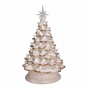 14.25" Ivory and Gold LED Lighted Ceramic Tree Decorative Mirror,Home Decor Mirror