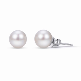 14 Karat White Gold 6mm Fresh Water Pearl Stud Earrings