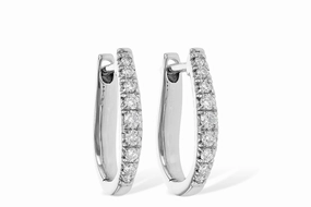 14 Karat White Gold Small Diamond Hoop Earrings