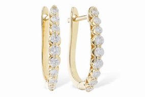 14 Karat Yellow Gold Diamond U Shaped Hoop Earrings