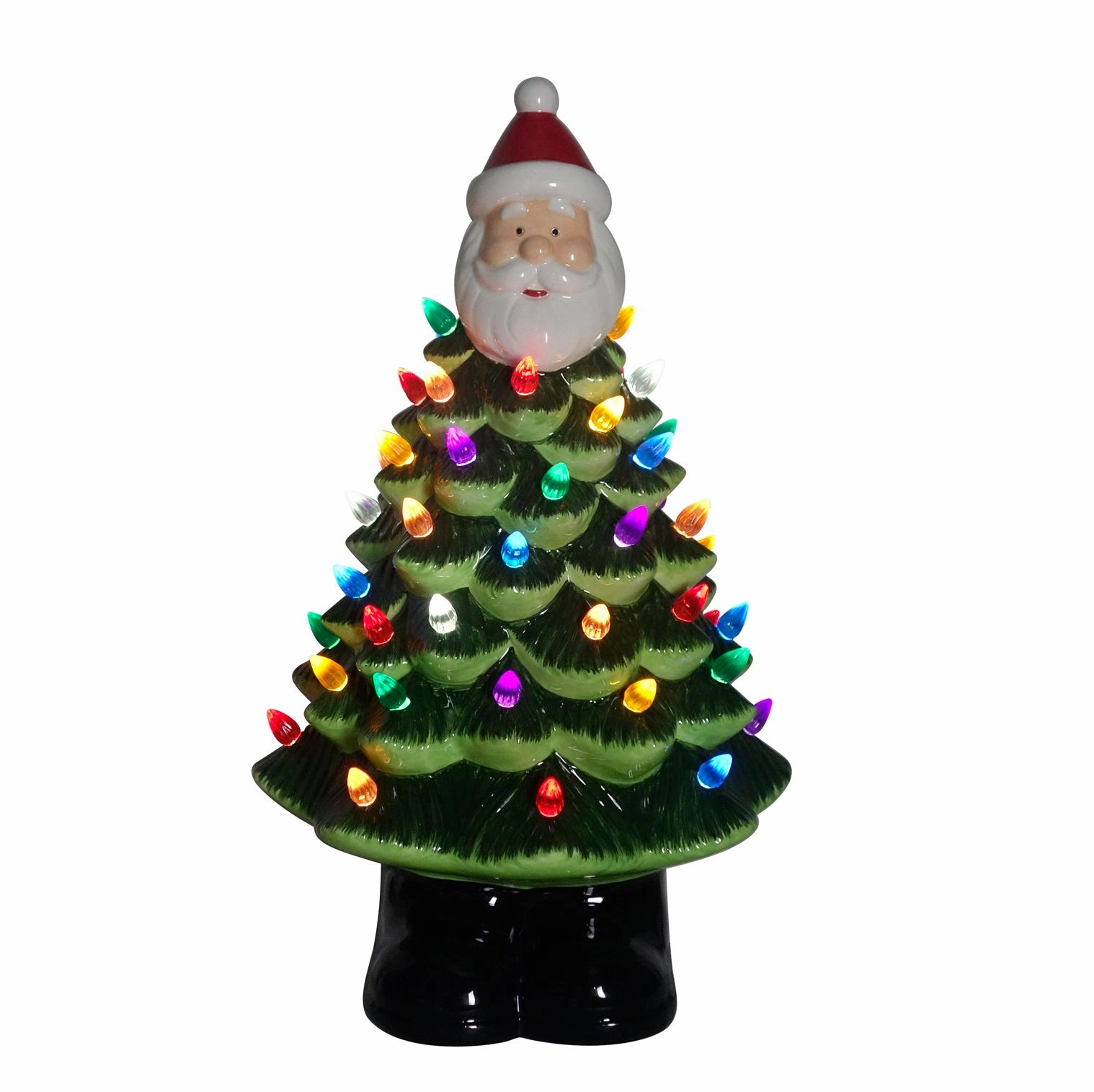 14" Light Up Ceramic Green Tree with Santa Top Decorative Mirror,Home Decor Mirror